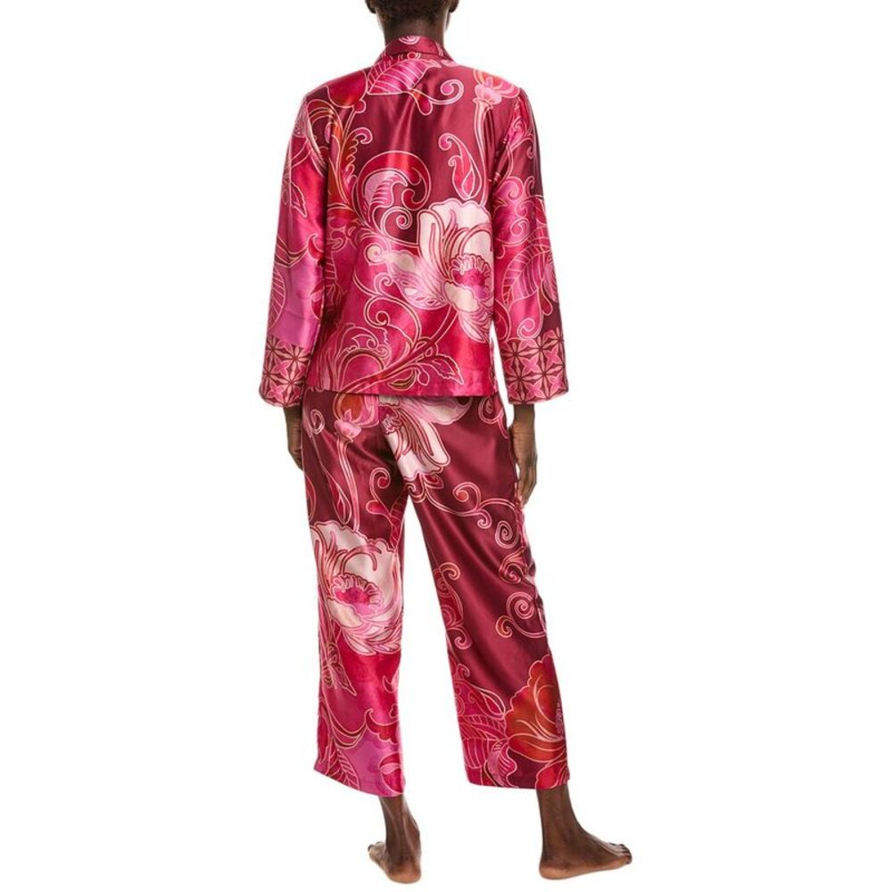 Satin Floral Button-Front Pajama Set in Pink - Picture 2 of 3